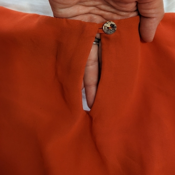 ENFOCUS Studio pretty orange dress with an elastic waist and sheer sleeves sz 12 - Picture 4 of 11